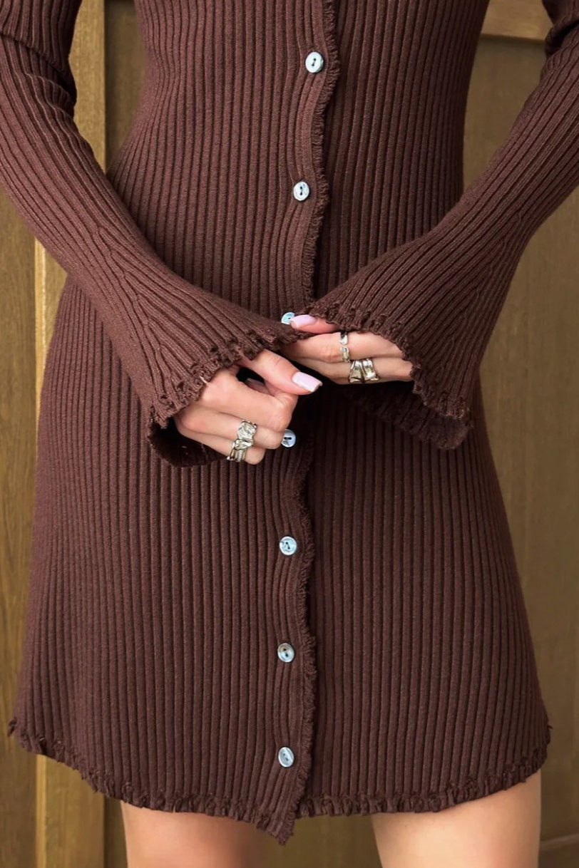 Solid Button Front Knit Sweater Dress image 8