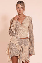 Flowy Snake Print Tie Detail Skirt Set image 3