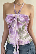 Floral Print Beaded Romantic Halter Top image 1