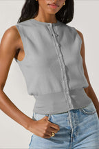 Round Neck Button Front Knit Top image 4