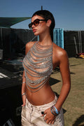 Stylish Metal Chain Halter Backless Cutout Cami Top image 2