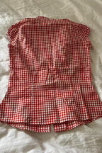 Versatile Red White Plaid Blouse image 5