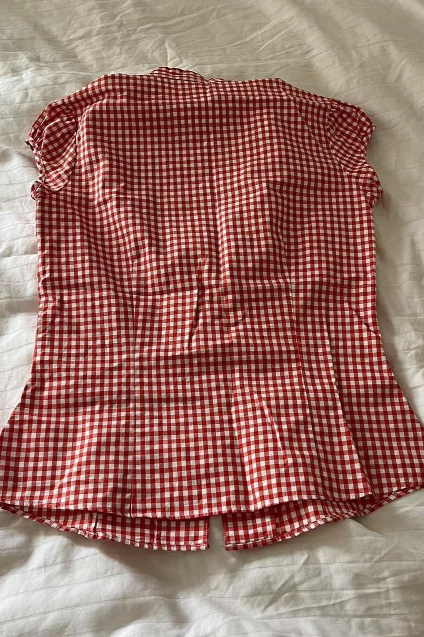 Versatile Red White Plaid Blouse image 5