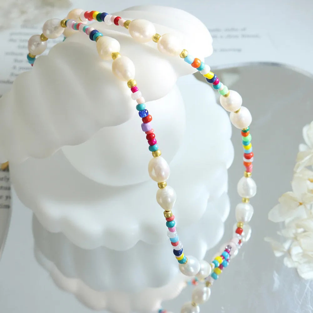 Ottilie Bead Necklace detail view styled for Avrienne