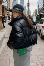 Cropped Faux Leather Insulated Puffer Jacket image 18