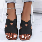 Corinne Flat Sandals detail view styled for Avrienne