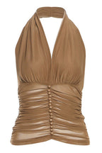 Solid Mesh Button Cropped Halter Top image 4