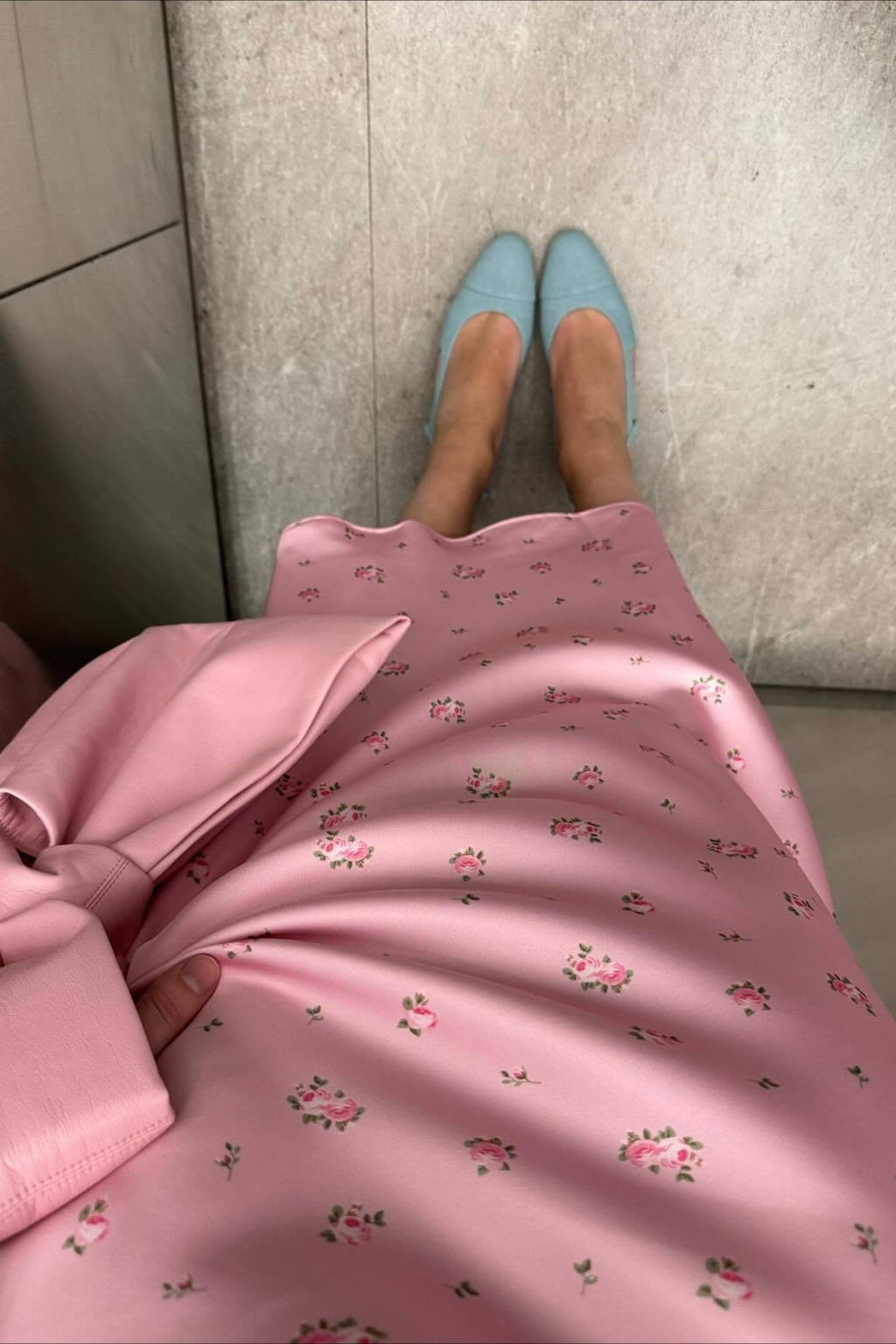 High Waist Satin Floral Print Drape Skirt image 4