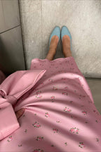 High Waist Satin Floral Print Drape Skirt image 4
