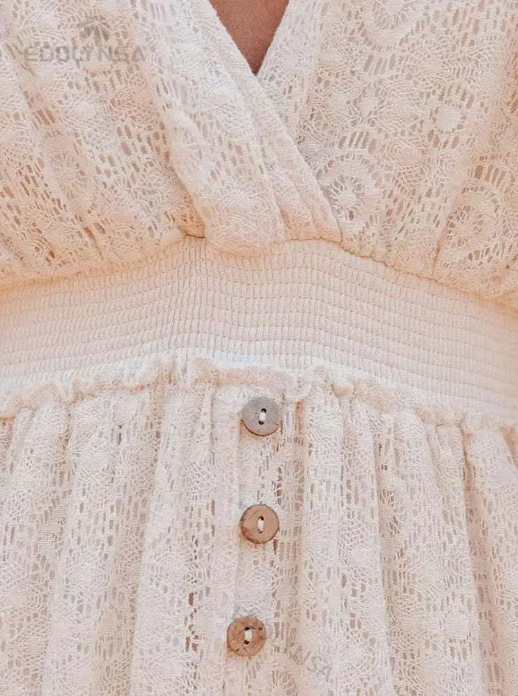 Lace V-Neck Ruffle Mini Boho Dress image 26