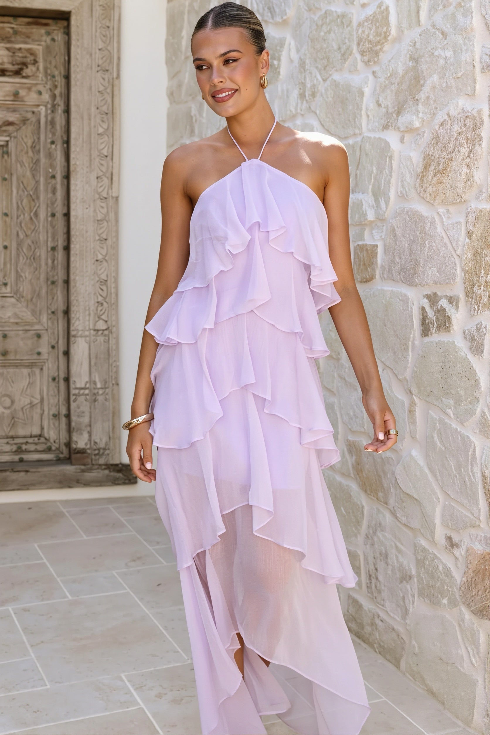 Tiered Ruffle Chiffon Print Maxi Dress image 8