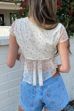 Solid V Neck Floral Mesh Blouse image 5