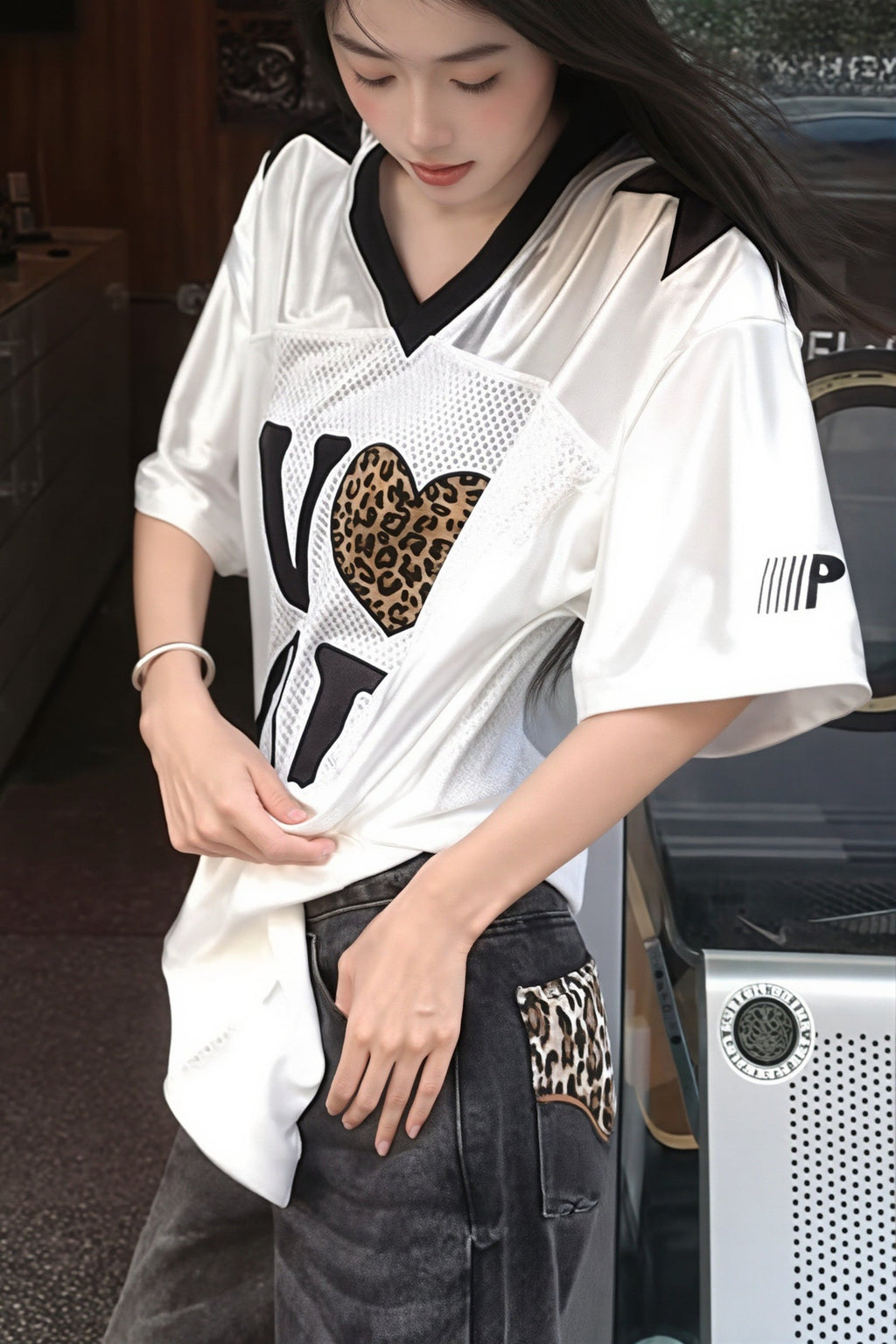 Leopard Print Patchwork Retro Jersey T‑shirt image 4