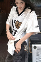 Leopard Print Patchwork Retro Jersey T‑shirt image 4
