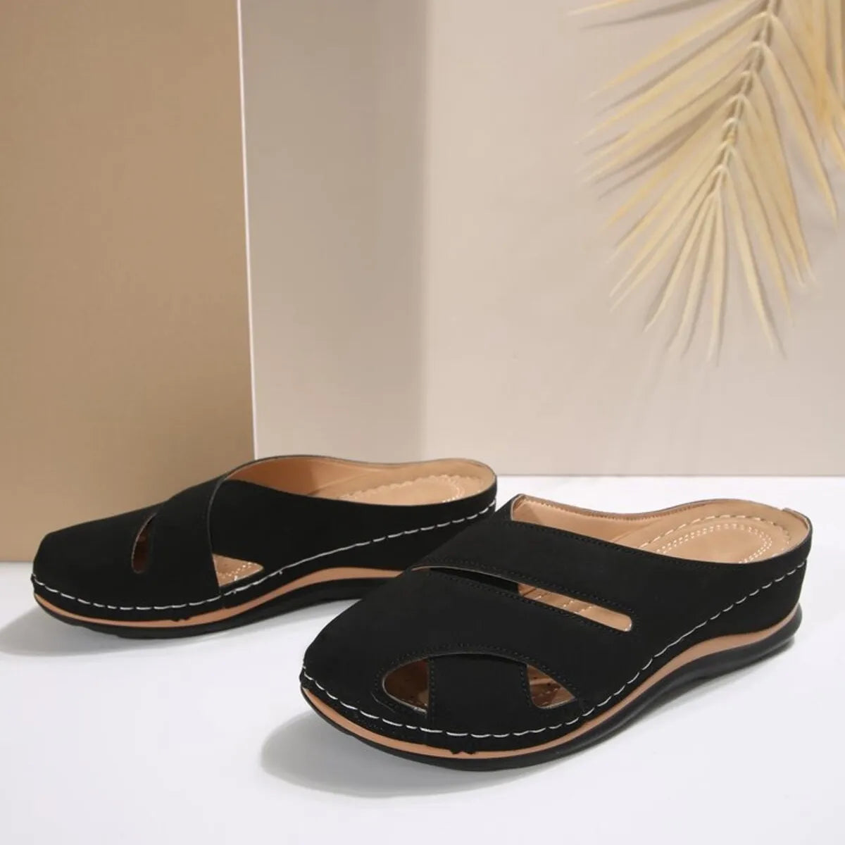 Alina Wedge Sandals detail view styled for Avrienne