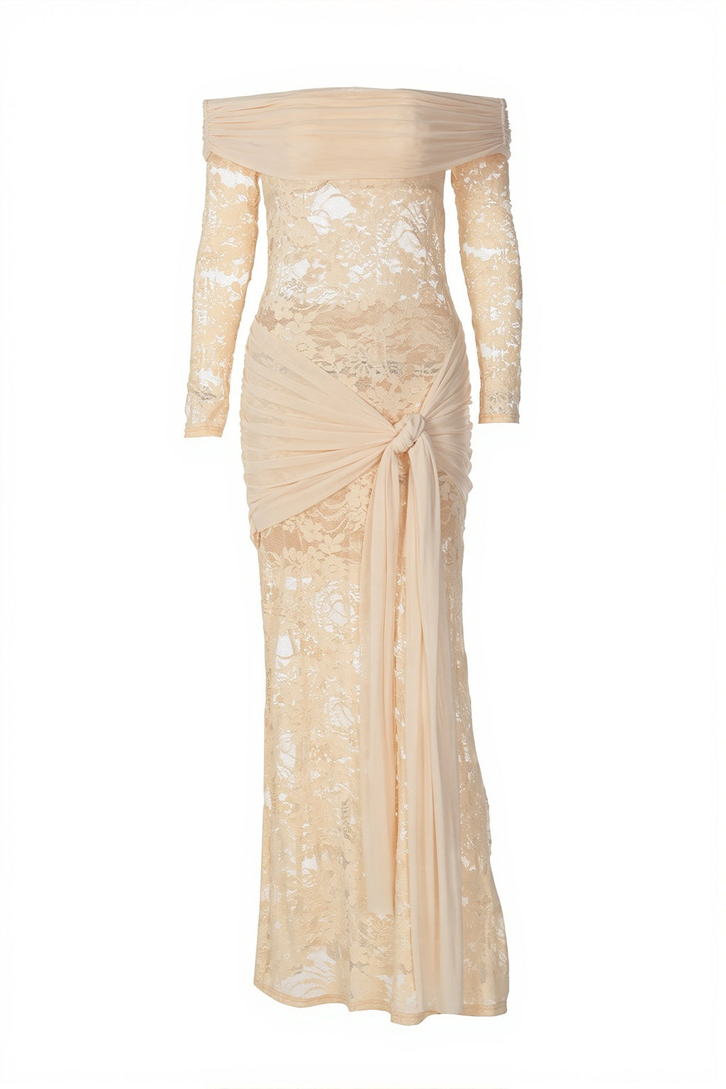 Chic Lace Trim Off Shoulder Long Sleeve Wrap Maxi Dress image 5