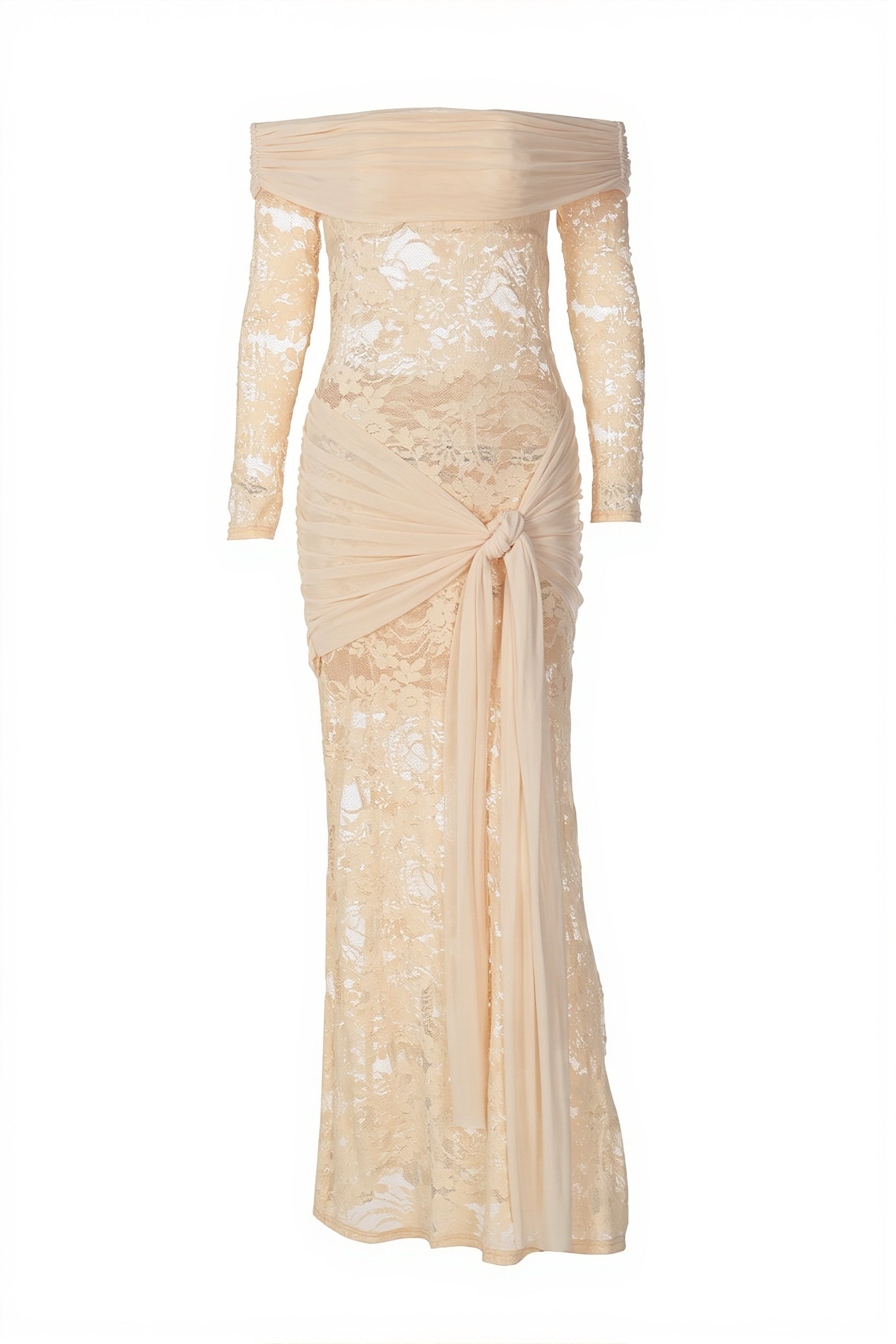 Chic Lace Trim Off Shoulder Long Sleeve Wrap Maxi Dress image 5