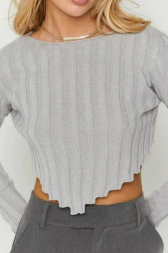Solid Ribbed Cropped Knit Sweater image 4