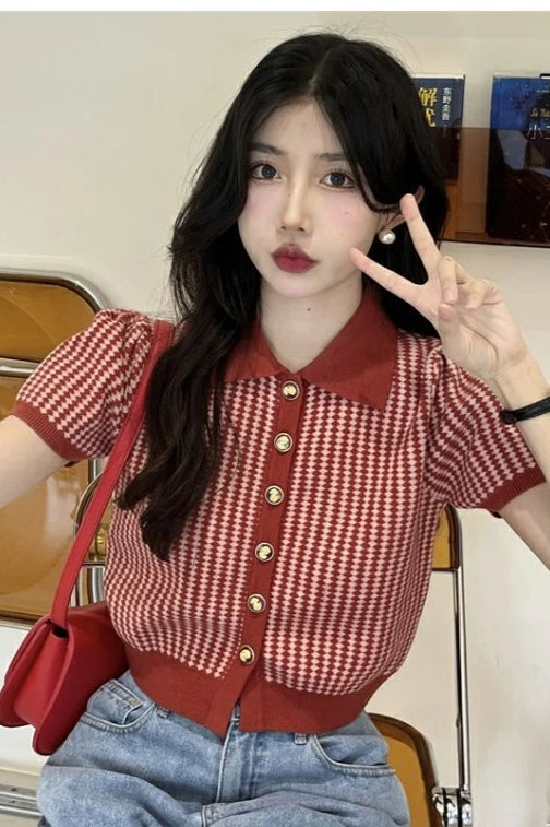 Thin Knit Turn-down Collar Short Sleeve Cardigan image 8