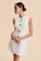 Round Neck Buttoned Solid Mini Dress image 2