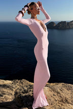 Elegant Sexy Deep V-Neck Long Sleeve Bodycon Maxi Dress image 5