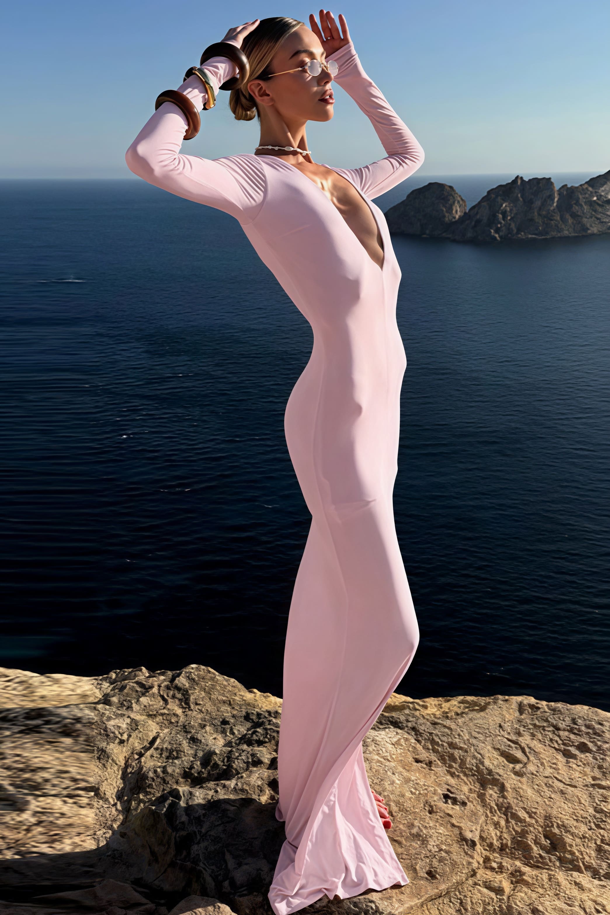 Elegant Sexy Deep V-Neck Long Sleeve Bodycon Maxi Dress image 5