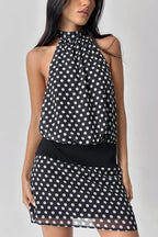 Polka Dot Halter Backless Chiffon Bodycon Mini Dress image 2