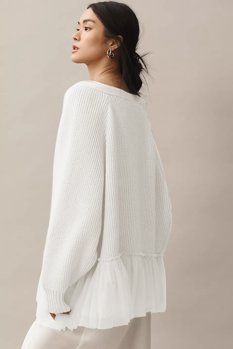 Ruffled Tulle Knit Long-Sleeve Cardigan image 11