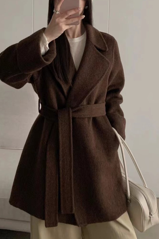 Robe-Style Double-Face Wool Long Hepburn Coat image 3