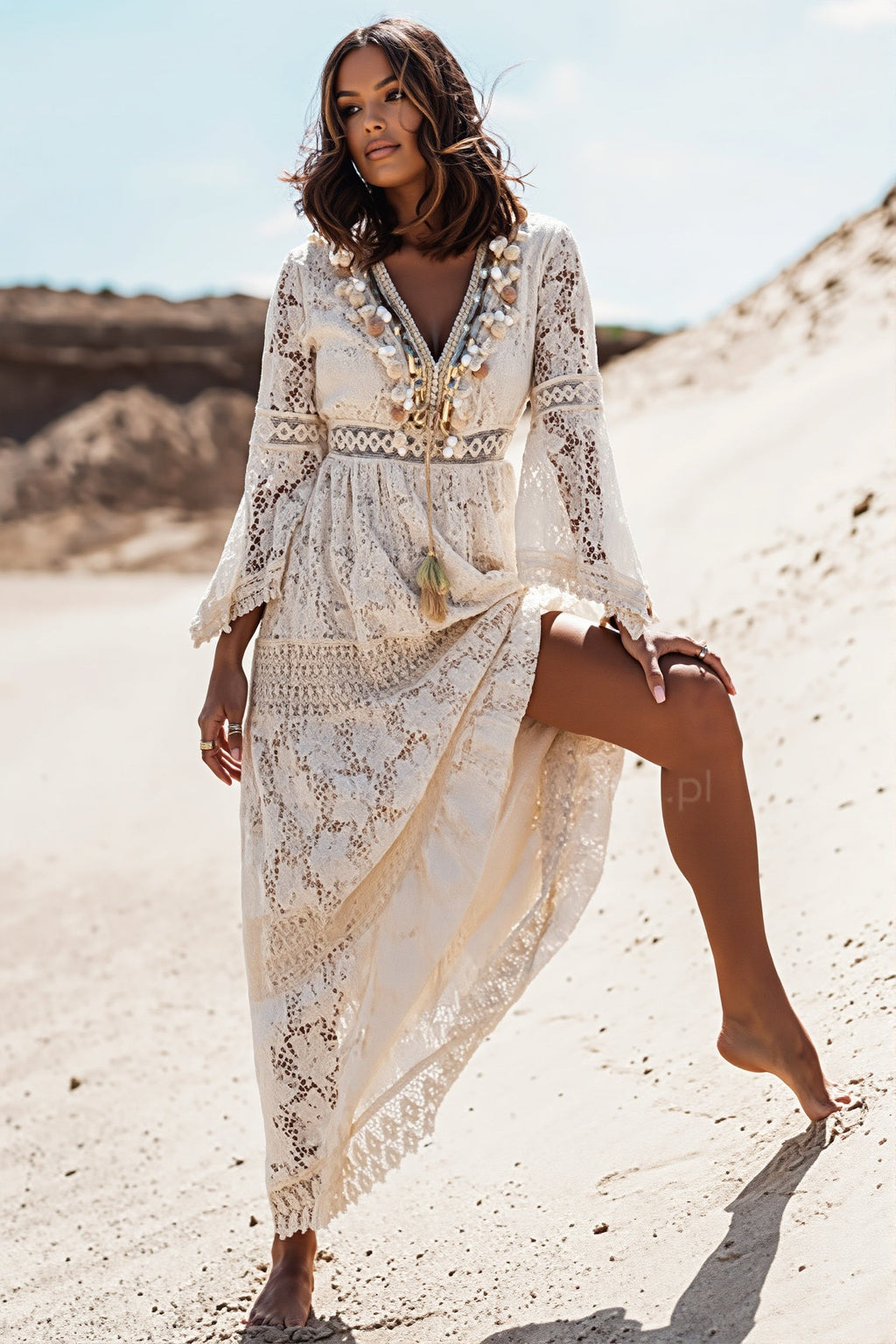Tassel Lace Spliced Long Boho Dress image 5