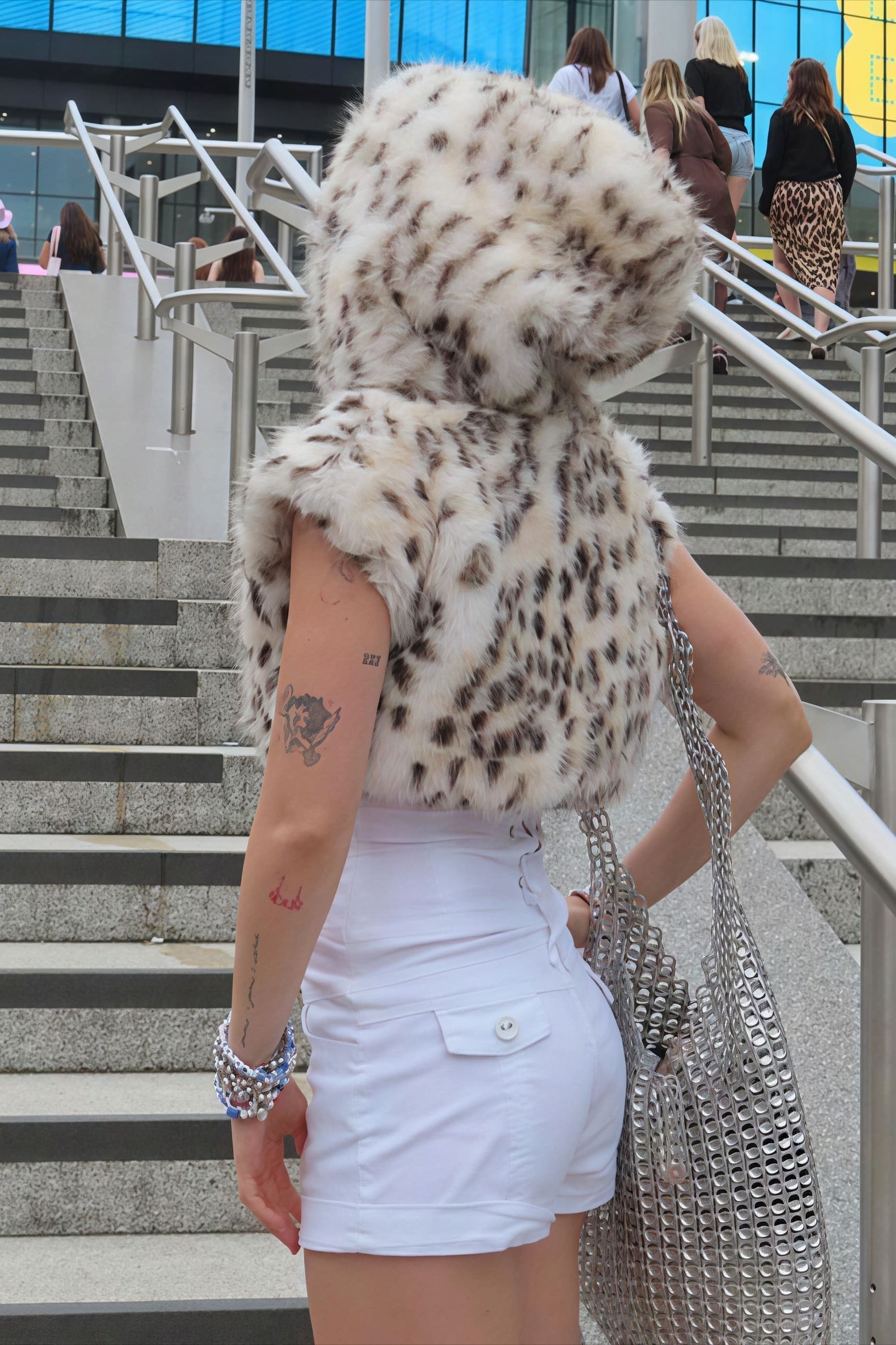 Hooded Leopard Print Fuzzy Cropped Vest image 3