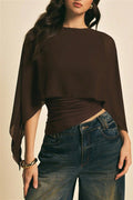 Chiffon Cape Sleeve Irregular Hem Blous image 1
