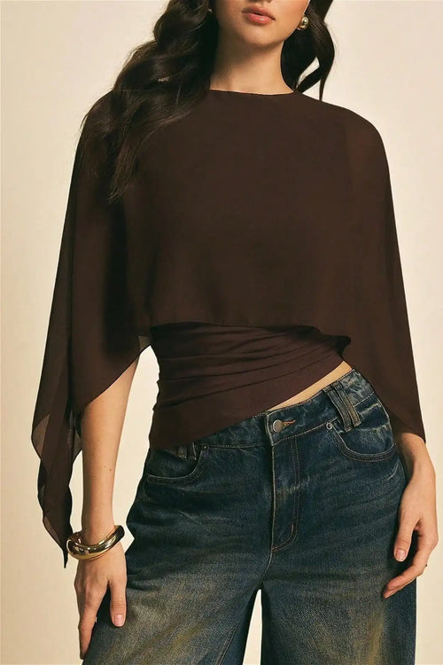 Chiffon Cape Sleeve Irregular Hem Blous image 1