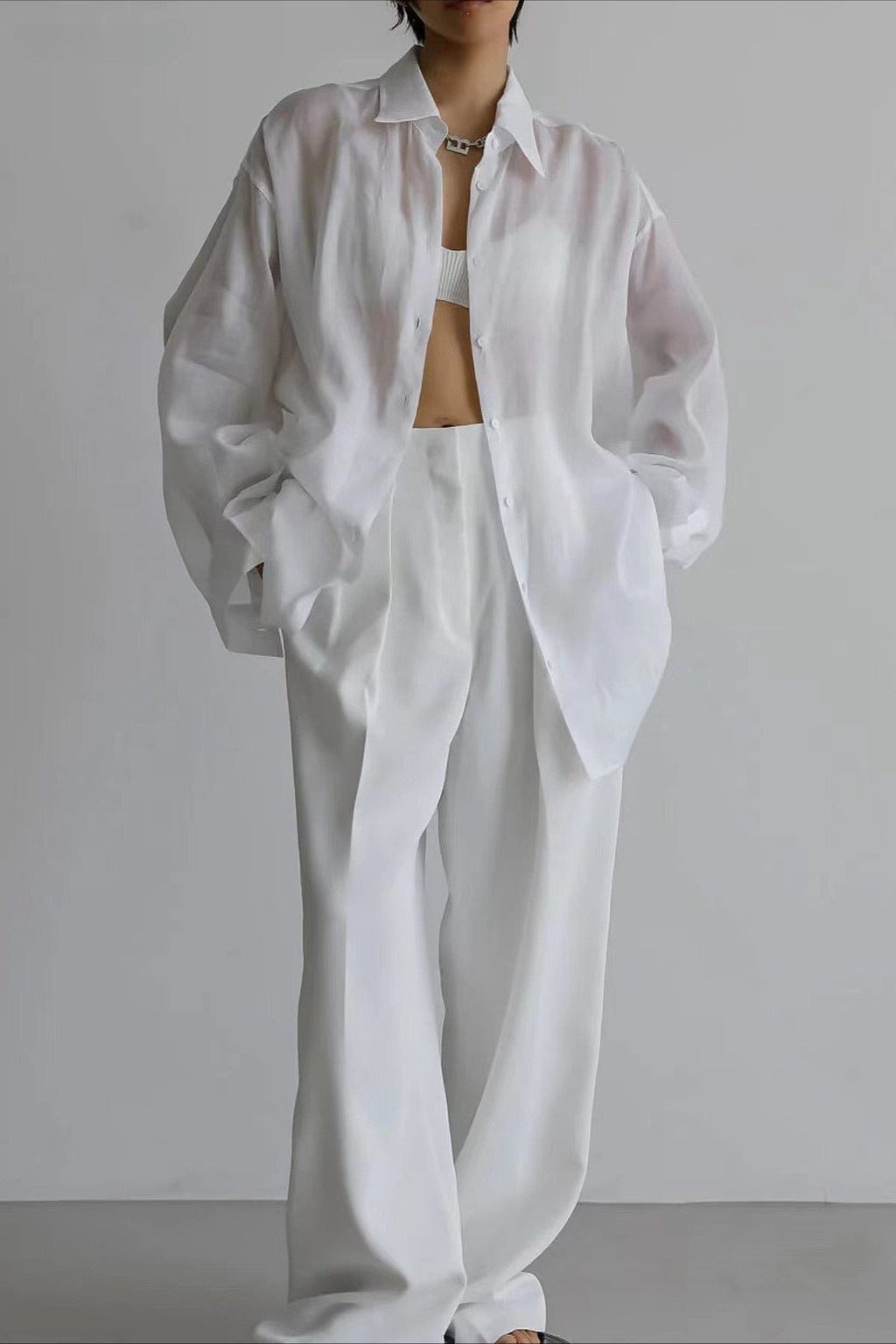 Vintage High-End Collared Loose Fit White Blouse image 3