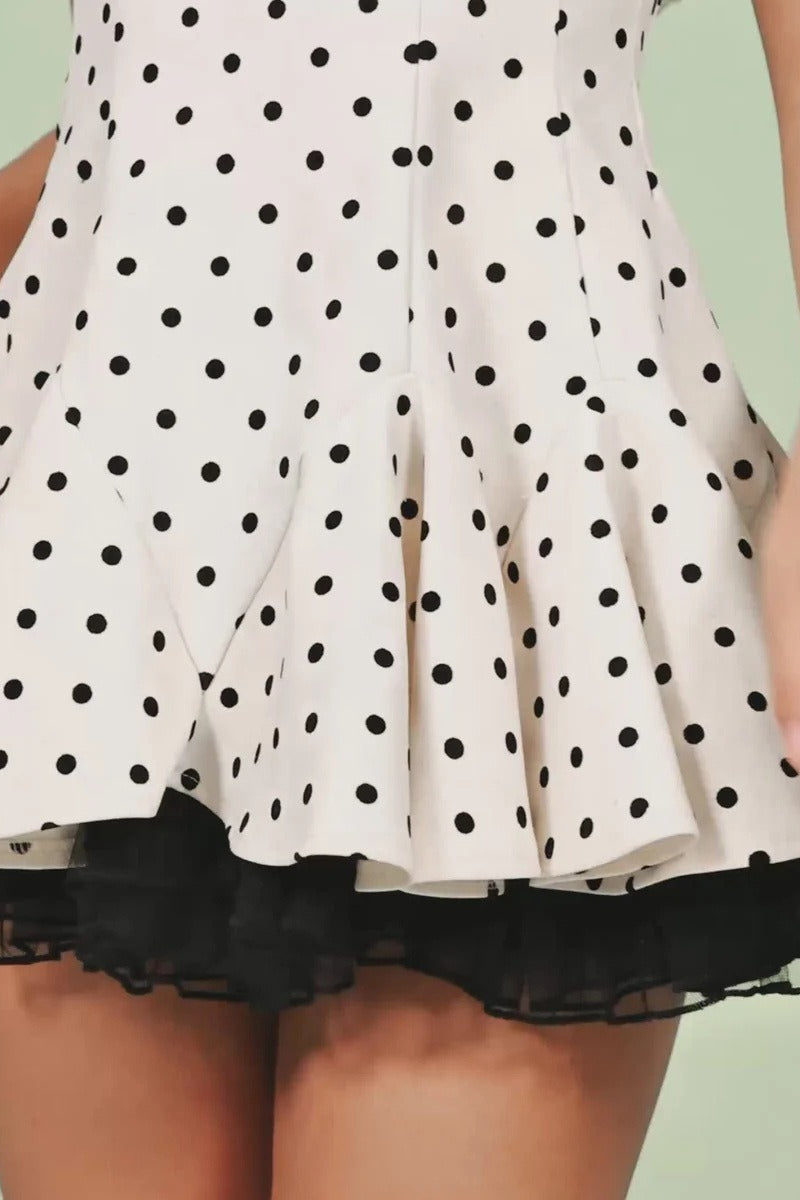 Vintage Polka Dot Bow Collar Ruffled Mini Dress image 5
