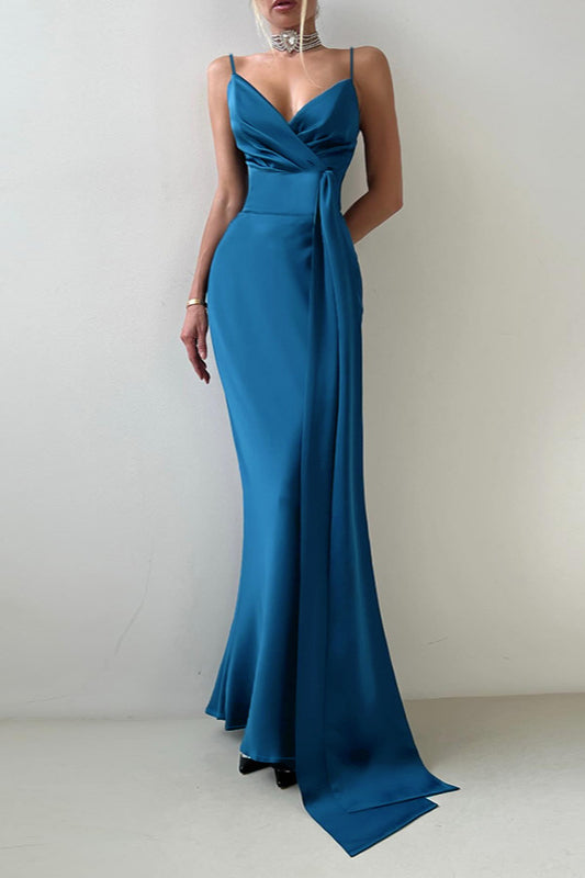 V-Neck Bow Tie Waist-Cinched Bodycon Party Dress image 4