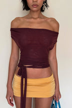 Chic Burgundy Draped V Neck Cinched Crop Blouse image 1