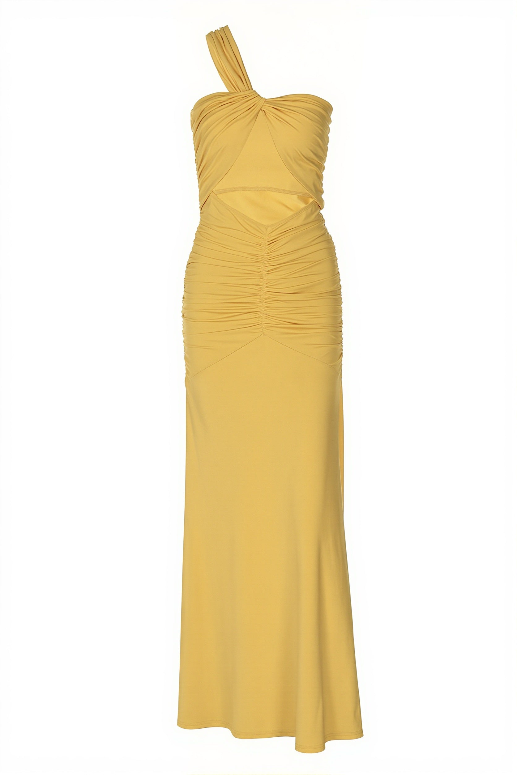 Chic Solid One Shoulder Sheer Cutout Ruched Slim Maxi Dress image 7