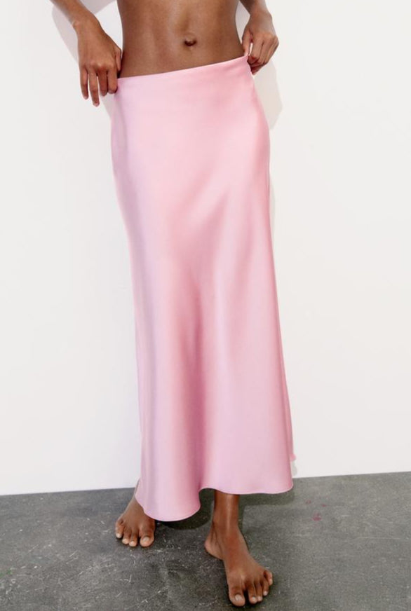 Slim High Waist Satin Texture Straight Midi Skirt image 2