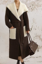Faux Fur Collar Long Patchwork Loose Knit Overcoat image 6