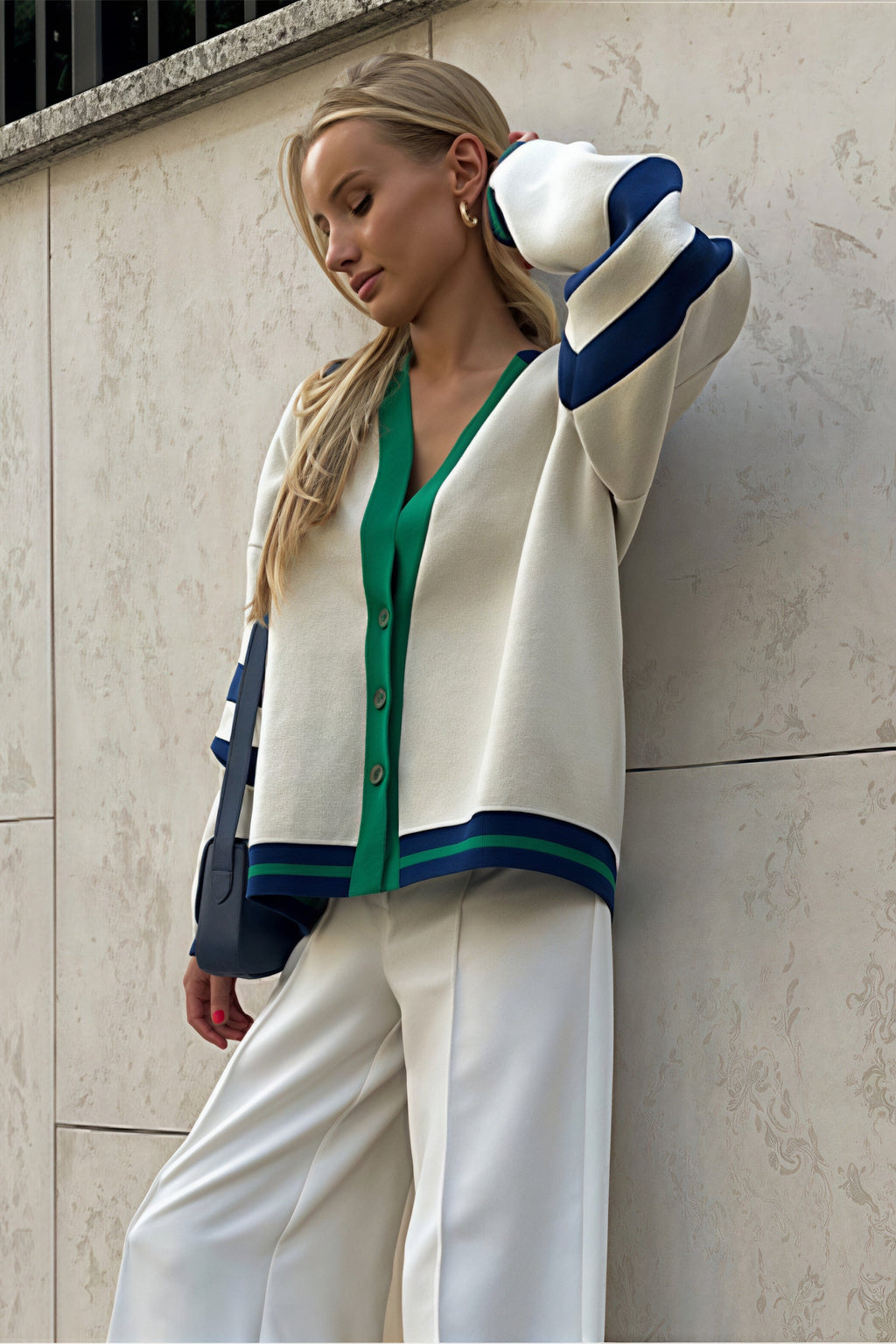 Simple Color Block Striped Relaxed Knit Cardigan image 5