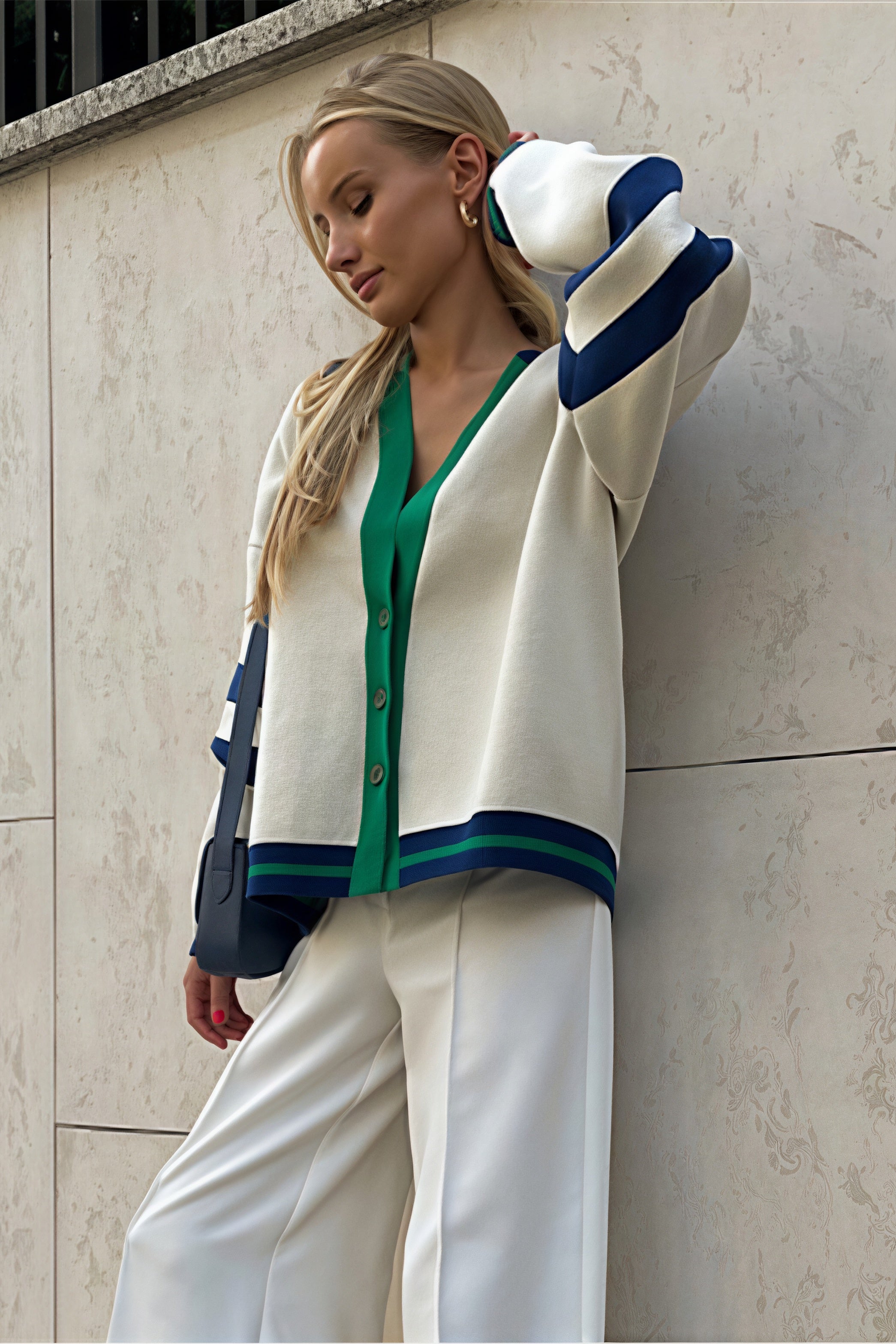 Simple Color Block Striped Relaxed Knit Cardigan image 5