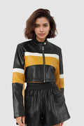 Colorblock PU Cropped Jacket image 2