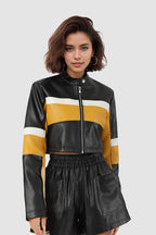 Colorblock PU Cropped Jacket image 2