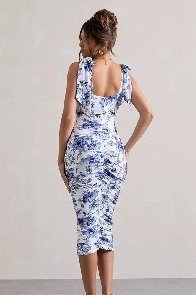 Vintage Floral Print Ruched Maxi Dress image 5