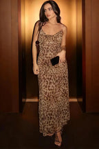Silky Leopard Swing Ruffle Club Maxi Dress image 1