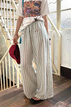 Mint Striped Linen Cotton Casual Pants image 3