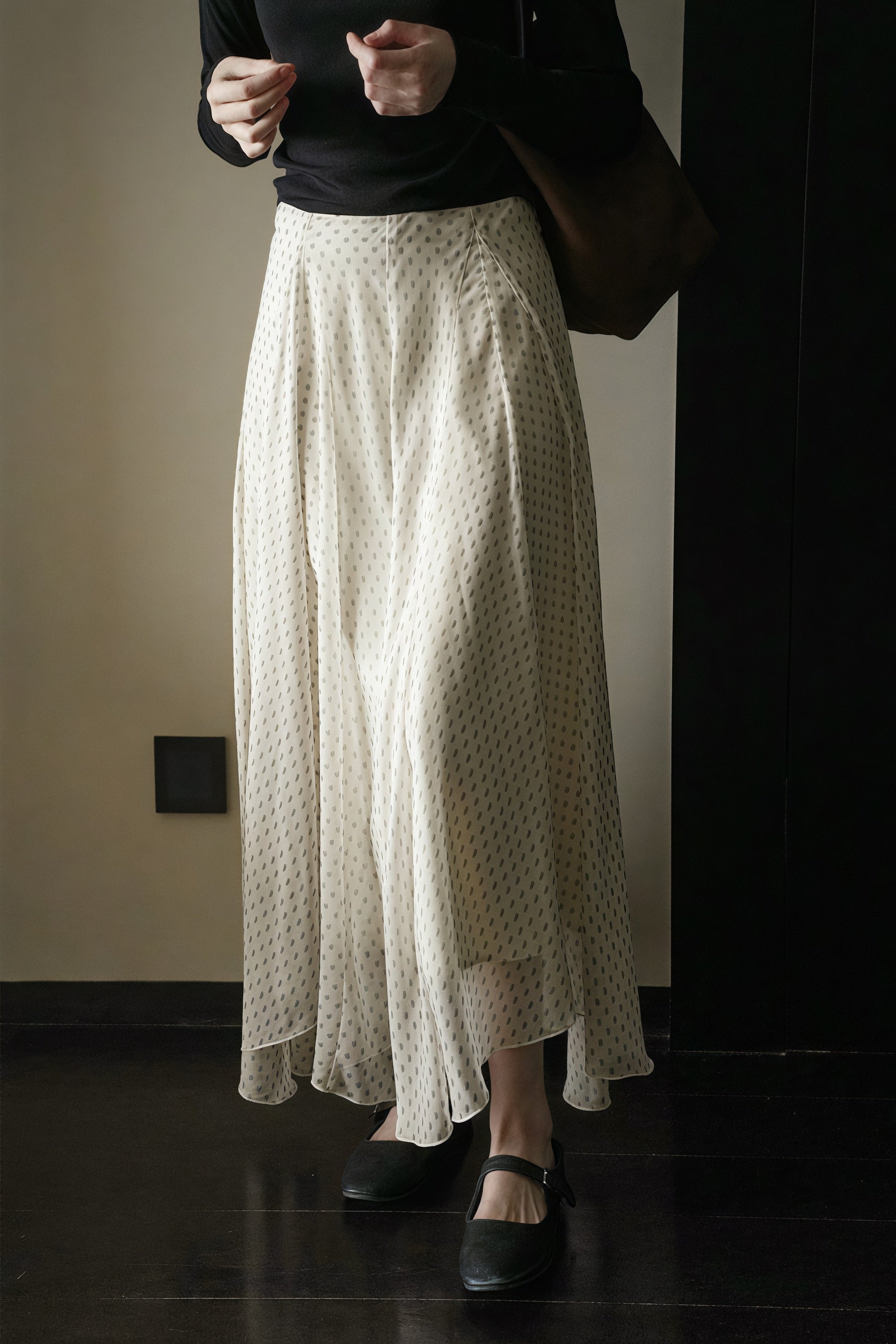 Elegant Irregular Draped Polka Dot Maxi Skirt image 1