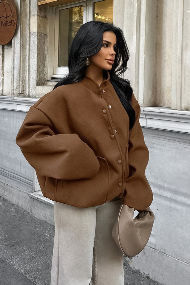 Stand Collar Melange Brown Wool Coat image 2