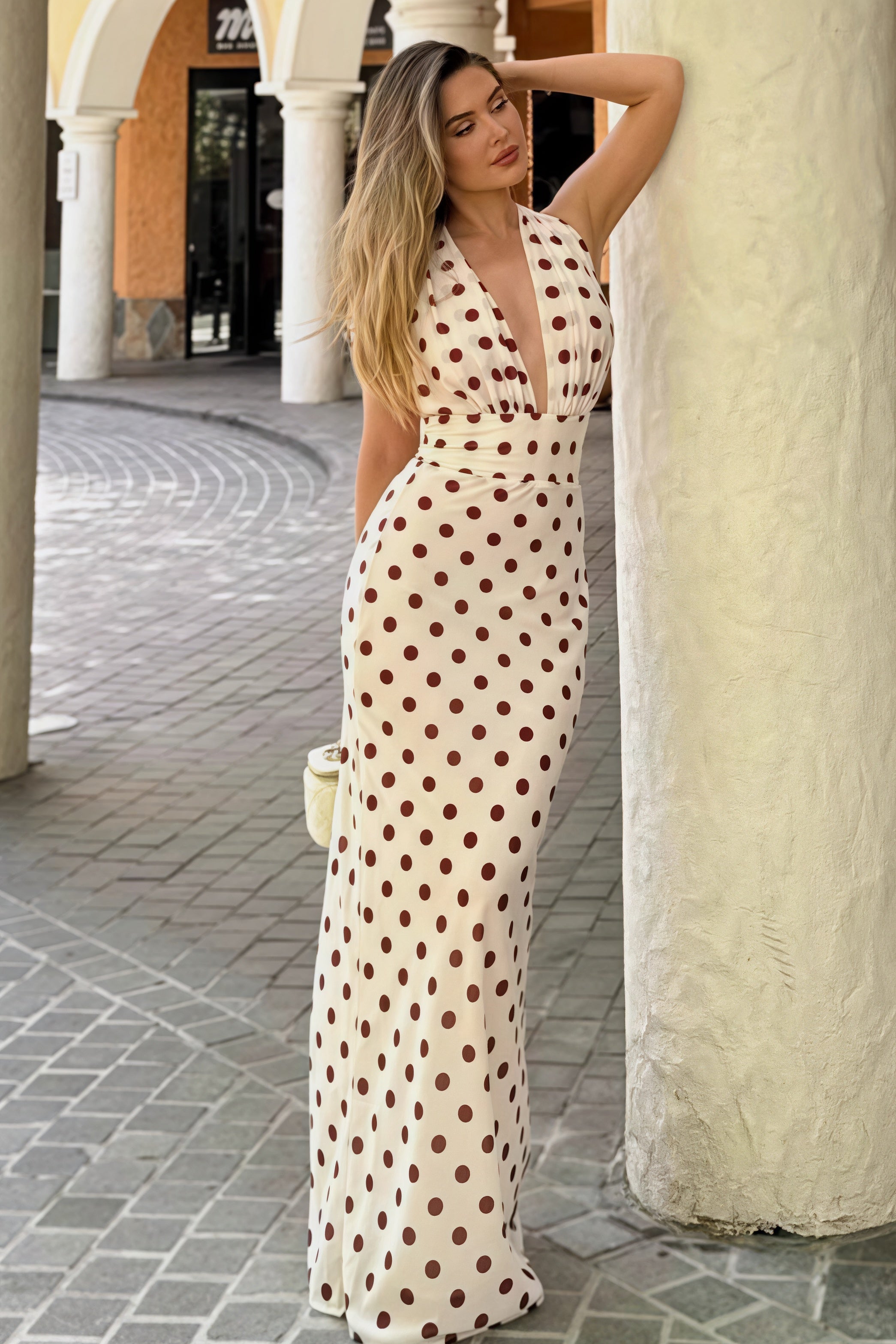 Polka Dot Spaghetti Strap Open Back Bodycon Vacation Dress image 2